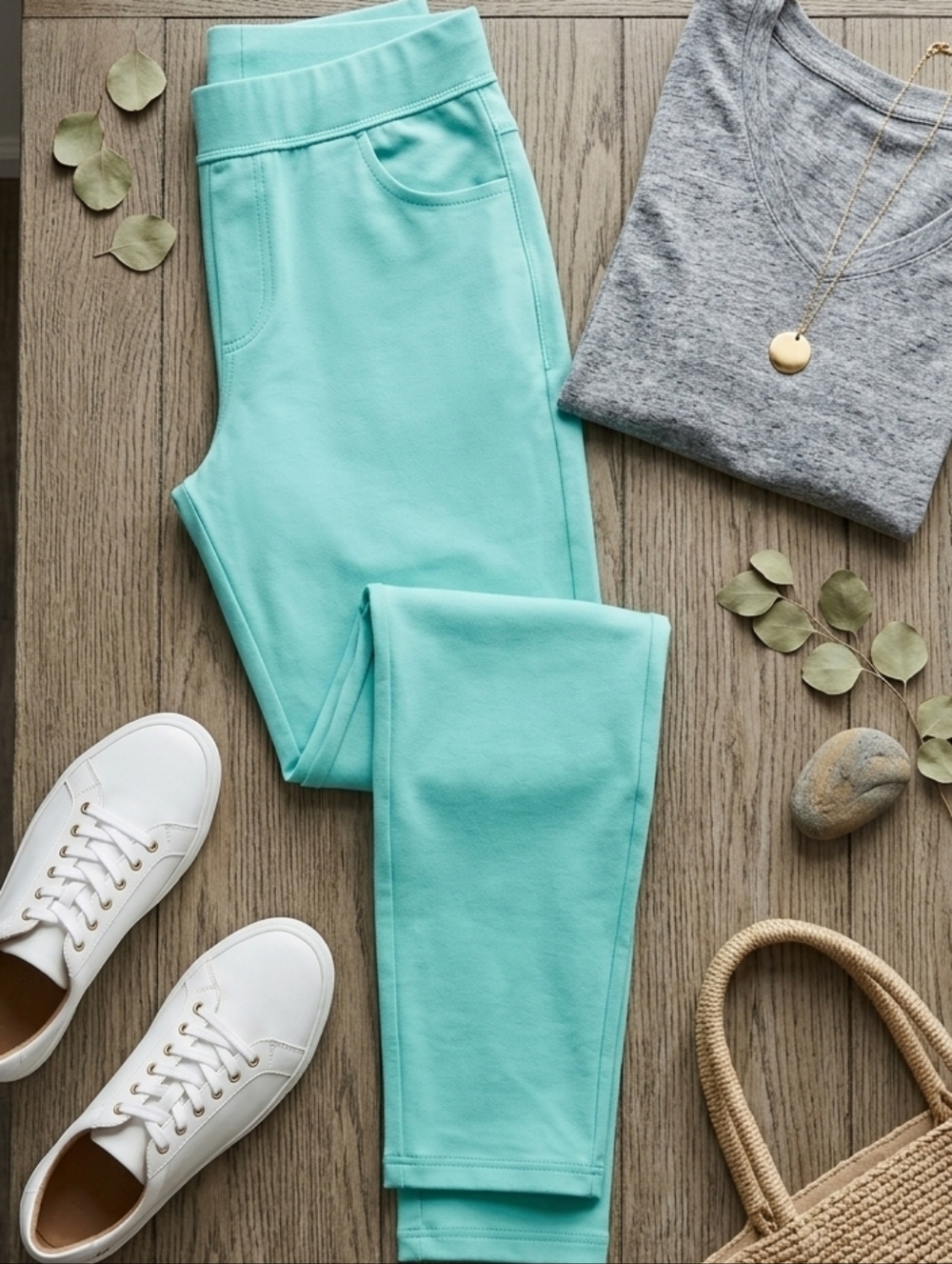 Piphany Aqua Blue Elastic Waist Skinny Pants - Small